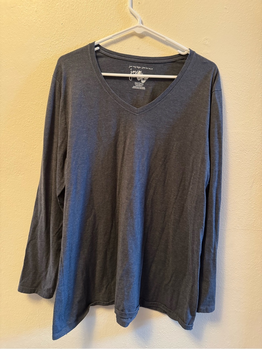 Hanes Just My Size Long Sleeve V-Neck Tee Dark Gray Plus 2X